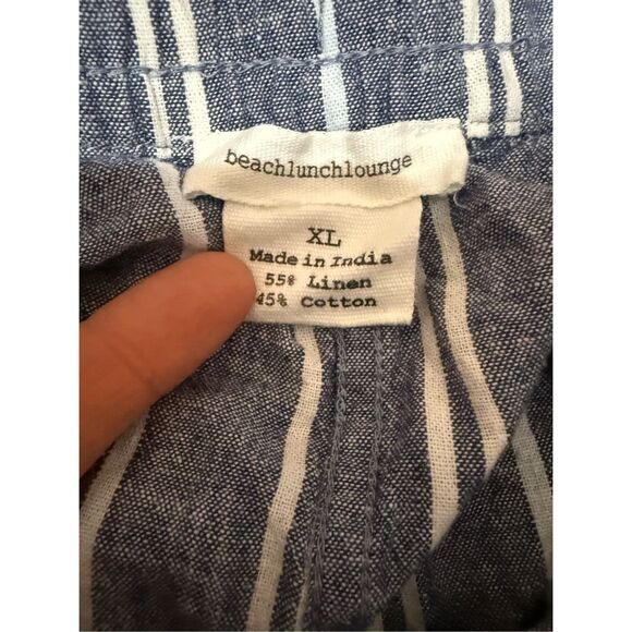 BeachLunchLounge Womens Linen Blend Blue White Striped wide Leg Cropped Pull-on - Picture 3 of 8